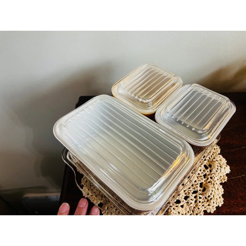 Vintage Pyrex Old Orchard Refrigerator Set 7 piece with clear trailing platter